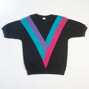 Vintage 80s Cancun Club Black Neon Color Block Top Shoulder Pads Made in USA M